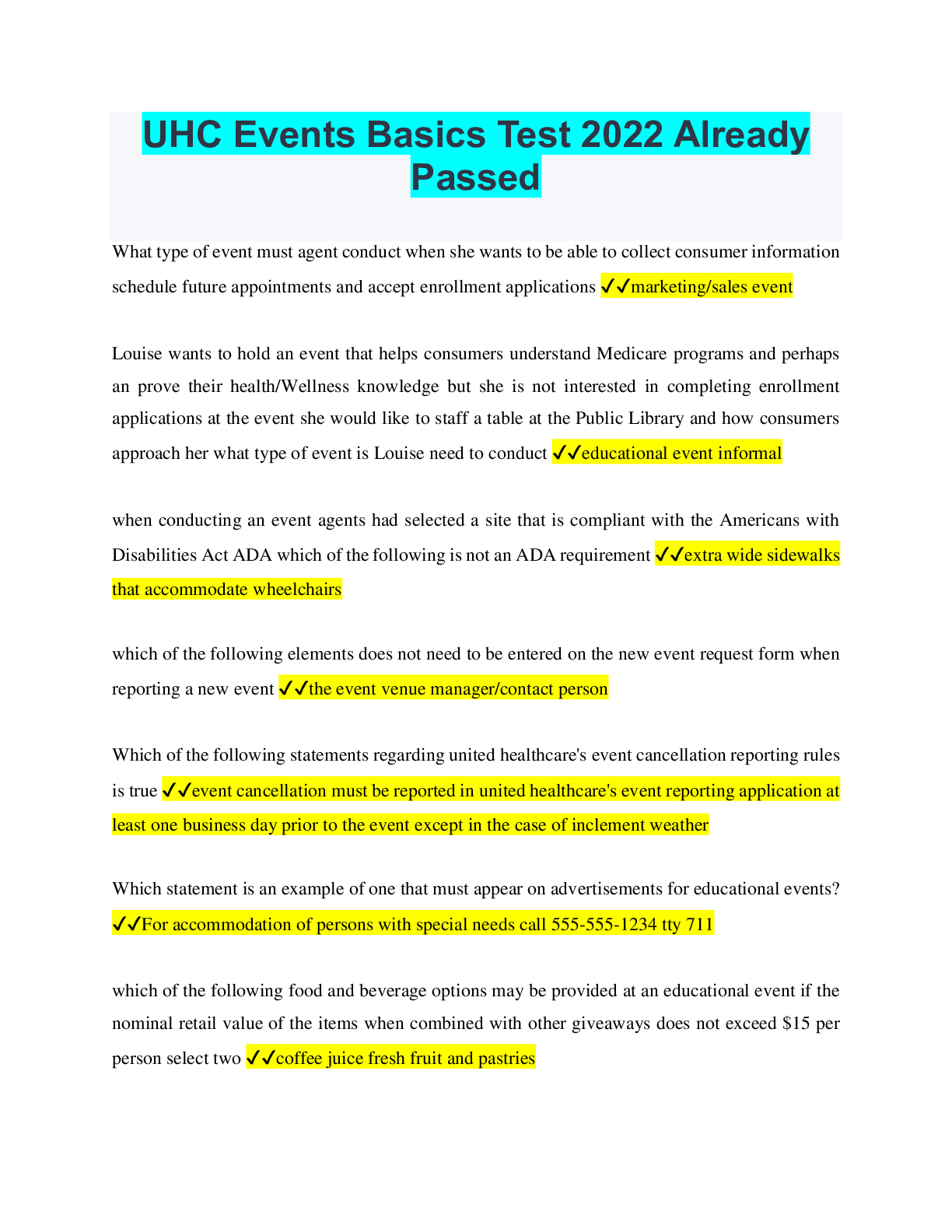 Preview image for UHC Events Basics Test 2022 Already Passed. Rated A